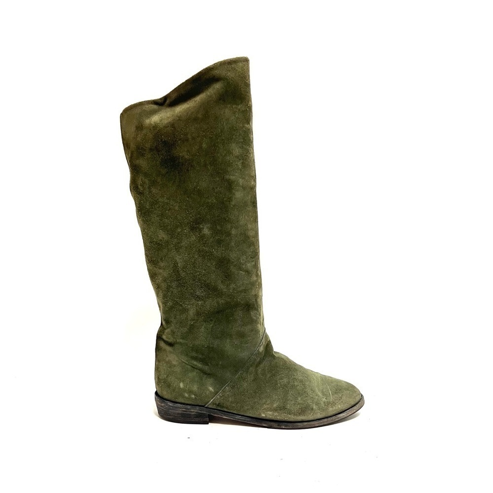 Vintage 1970s women’s khaki green suede knee high German style traditional boots